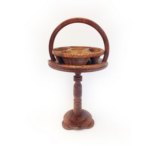 Hand Carved Folding Basket with Stand