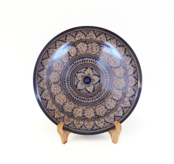 Gold Black Wooden Plate with Stand